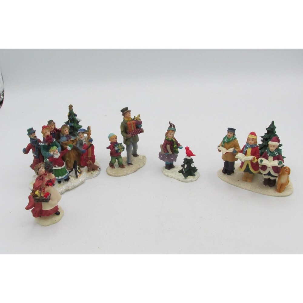 Christmas Village Figures Carolers Redbird Father Son Lady Vintage